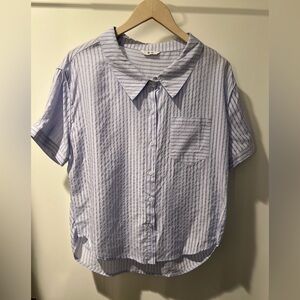 BU. Light Blue Striped Button-Up Blouse size M